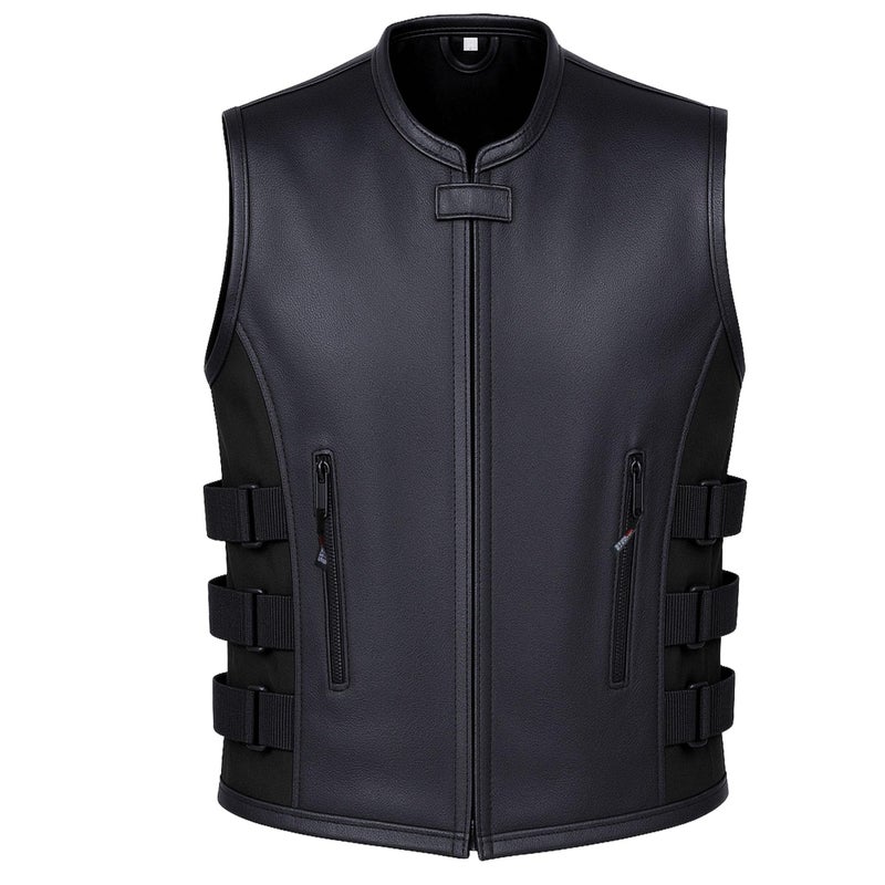 Jackets 4 Bikes New Men's Motorcycle Real Buffalo Leather Vest Adjustable Stylish w/CE Armor, Large Back Panel Biker Cruiser Touring Club Riding Vests for Men Black L - Image 2